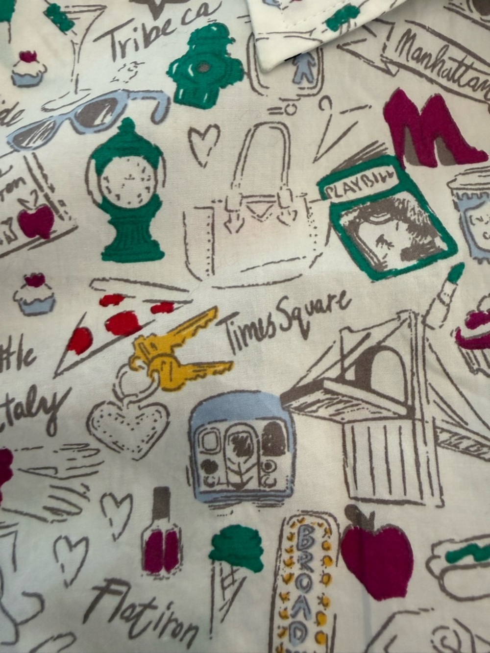 Talbots White New York City Doodle Pattern Button Up Cotton Shirt - Picture 4 of 10